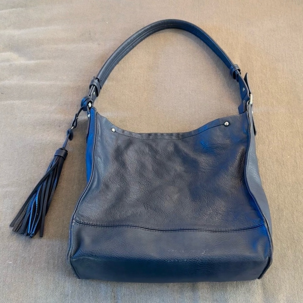 Sondra Roberts Squared Navy Blue Vegan Leather Shoulder Bag
